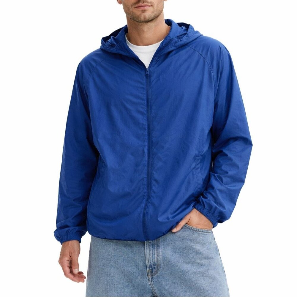 Clique  Windbreaker Jacket L Blue Hooded Lightweight Outdoor Relaxed Gorpcore